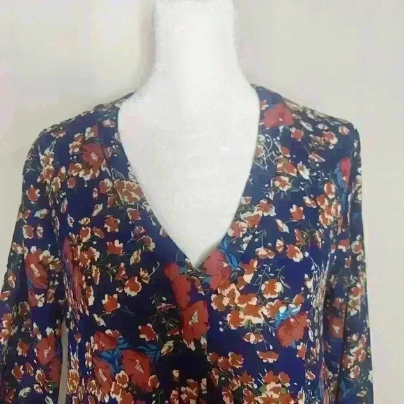 June & Hudson women's blue floral button up blouse size small - Picture 4 of 7